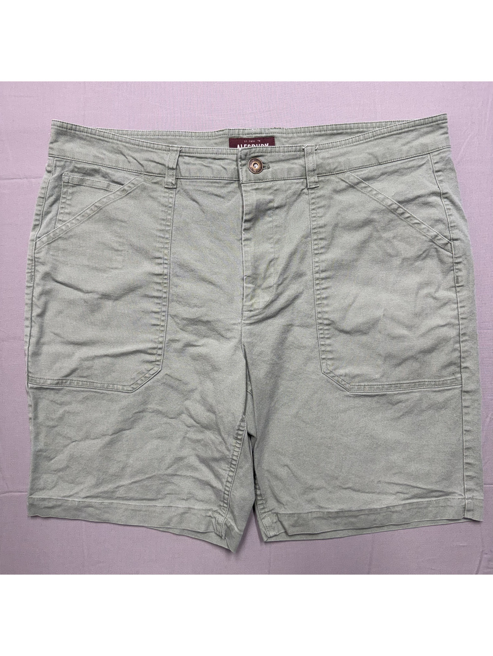 Alesbury Mens Utility Shorts 36x9 Sage Green Cotton Stretch Flat Front Casual